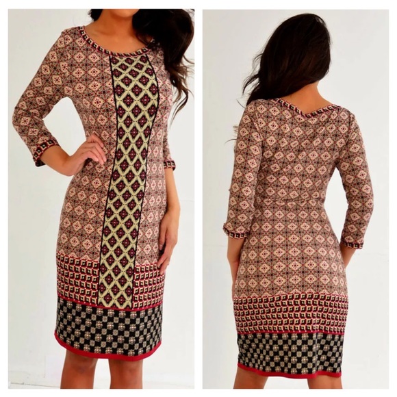 Max Studio Dresses & Skirts - MAX STUDIO Red Black 3/4 Sleeve Dress XS S